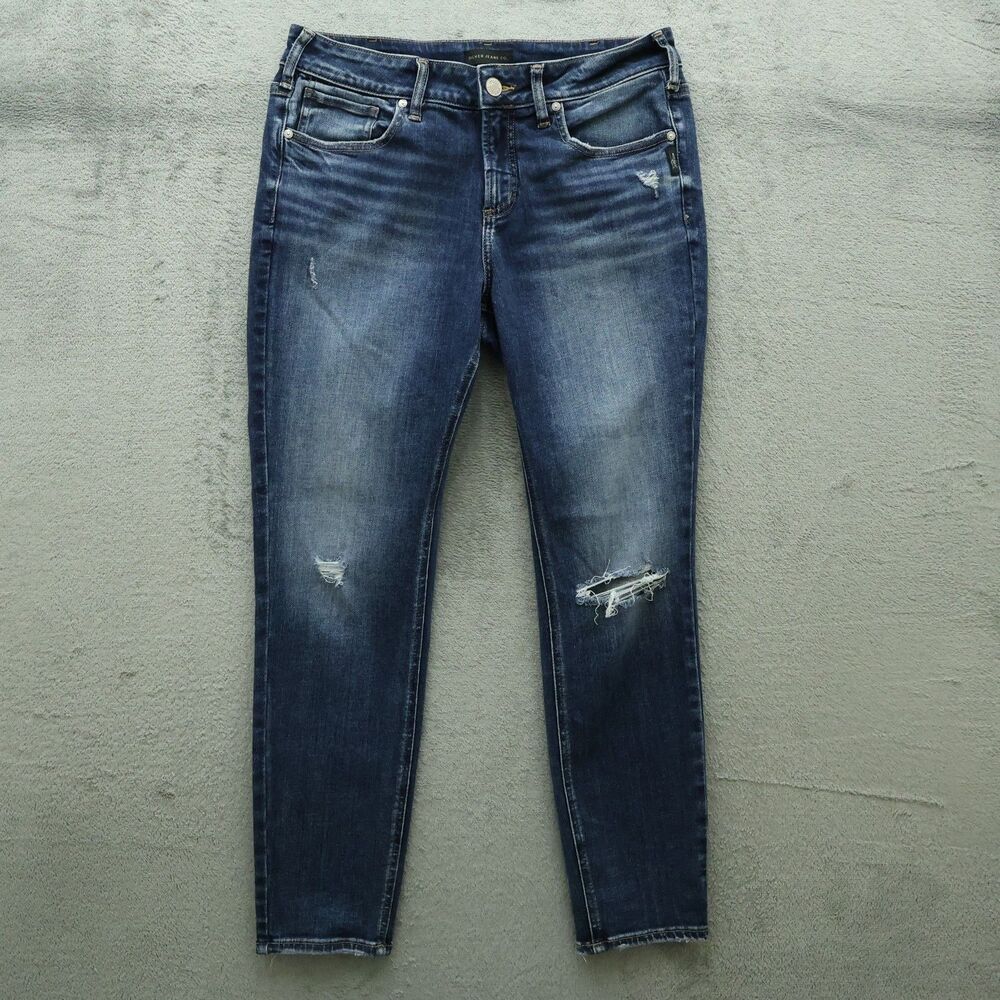 Silver Jeans Women's Size 32 Mid-Rise Suki Skinny Denim 28" Inseam Distressed